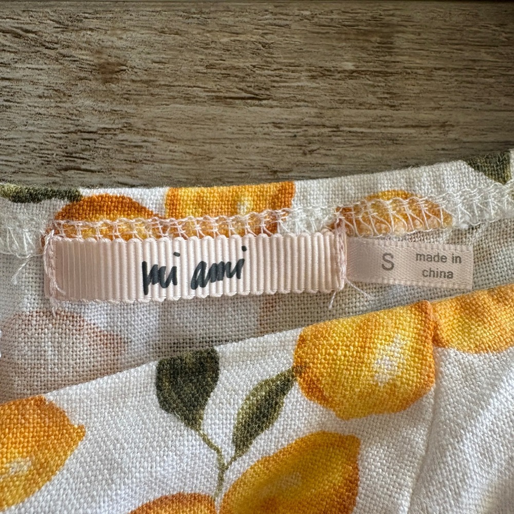Mi Ami Mini Dress Women Size S White Lemon Print‎ Puff Sleeve Linen Rayon Amaria - Picture 2 of 8